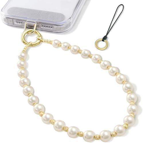 XFSRG Cordon Téléphone Portable Perles Élégantes Dragonne Lanière Téléphone Portable Chaine Protection Anti-perte Accessoire Smartphone Universel(Or)