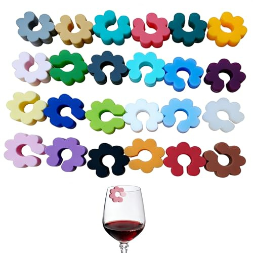24 Stück Glasmarkierer Silikon Glas Markierung Trinkgläser, Weinglas-Anhänger, Silikonmarkierungen, Wiederver Bierflaschen Markierung Glasmarker für Party, Hochzeit, Familienfeier, Partydekoration