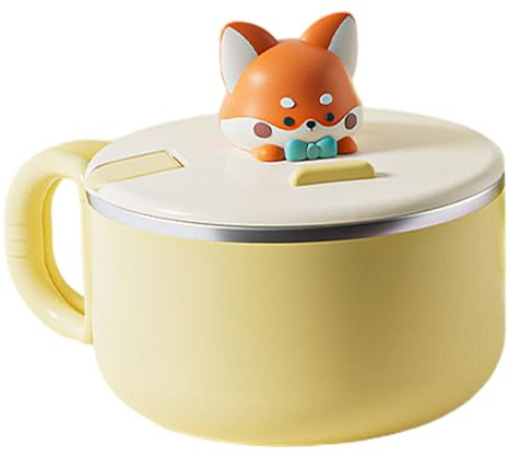 Muzrunq Bol Ramen avec couvercle Bol de nouilles instantanées de 1200 ml avec poignées Cuiseur Ramen mignon portable pour soupe, nouilles, boulettes, salades, renard avec couvercle