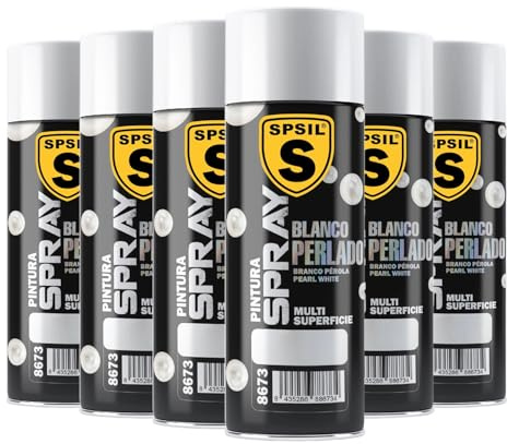 SPSIL Pintura Spray Brillante Blanco Perlado(pack of 6) 200ml, Metal Secado RápidoPintura Profesional Interior Exterior, Aplicación Fácil en Madera Plástico, DIY Decoración Muebles Automóviles