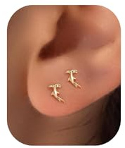 PRTGL Pendientes de Tuerca Plana - Chapada en Oro de 14K Pendientes de Con Diseño de Pequeños Tiburones Martillo/Sphyrnidae Para Mujer.