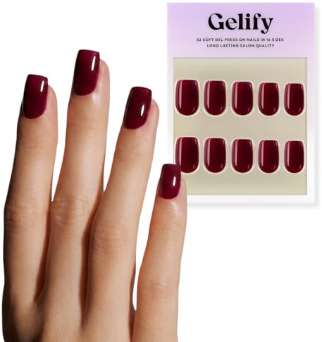 Unghie press on. Press on nails gel. Unghie finte adesive. Unghie adesive in soft gel con colla Gelify. (Burgundy squoval)