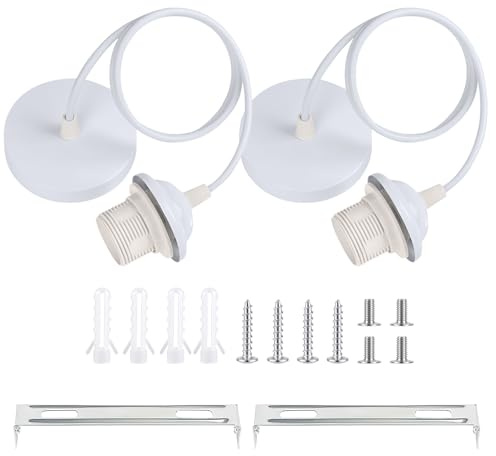2 Lampenaufhängung Weiß, E27 Lampenfassung, Schraubring, 90cm Kabel