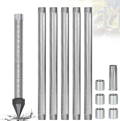 Kit Egen Brunn 1-1/4 Tum Rostfri Professionell, Vattenbesparing för Trädgård med Spetsfilter och Varmförzinkade Rör, Grundvattenutvinning med Korrosionsbeständigt Material(6M Kit)