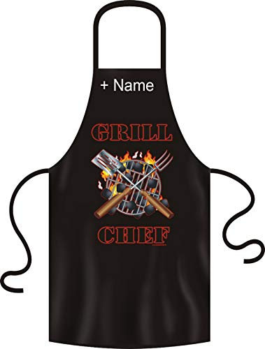 Tini - Shirts Lustige Grillschürze mit ihrem Wunschnamen unisex: Grill Chef! schwarze Kochschürze mit Namen !!