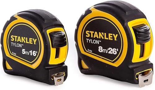 Stanley Tylon™ Pocket Tapes 5m/16ft + 8m/26ft (Twin Pack) corrosion resistant, long-life, nylon coated blade, with bi-material case for improved grip