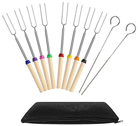 Ecloud Shop Marshmallow Roasting BBQ Sticks Set aus 8 Teleskop Edelstahl Spieße - Perfekte Gabeln für Hot Dogs Ausziehbar auf 32 Zoll lang - 2 Stück Kostenlose 304 Edelstahl-Grillsticks