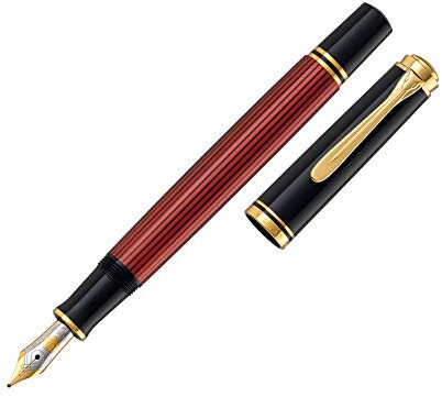 Pelikan Füllhalter Souverän 600, Schwarz-Rot, Feder EF (extra-fein), hochwertiger Kolbenfüller im Geschenk-Etui, 928689