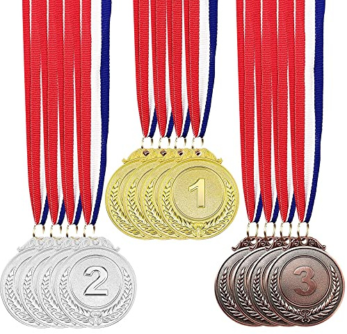 12 Pieces Metal Winner Gold Silver Bronze Award Medals With Neck Ribbon 2 Inches