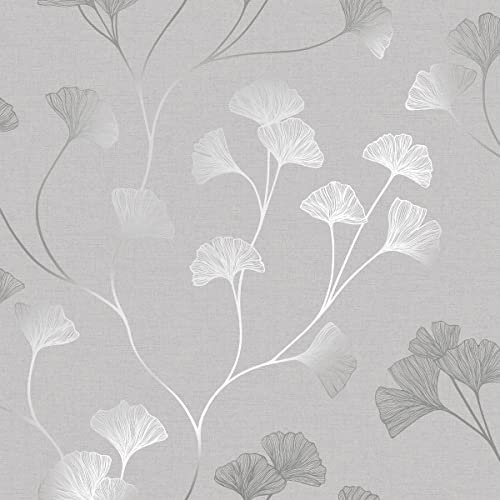 Holden Decor 12700 Glistening Gingko Grey Silver Papier peint Gris/argenté