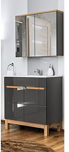 Lomadox Badezimmer Waschplatz Set Hochglanz & 60cm Waschtuschunterschrank Keramik Waschtisch und Spiegelschrank