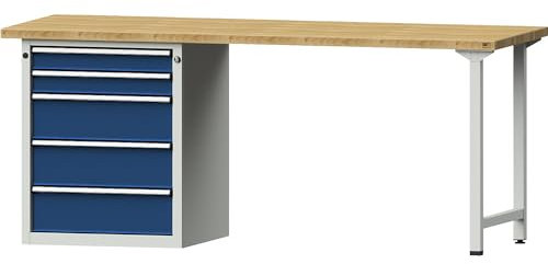 ANKE | Werkbank | Gestellbauweise Serie V | 5 Schubladen | Breite 2000 mm | Buche massiv