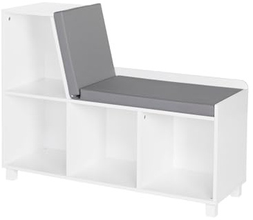 RiverRidge Kids Reading Nook and White Cubby Storage Bench with Comfy Cushioned Seat and Cubbies Toy Organizer, White
