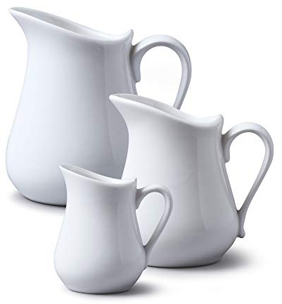 Wm Bartleet & Sons, Porcelain Set of 3 Traditional Jugs (450 ml, 3/4 pint) - (300 ml, ½ pint) - (100 ml 4 fl.oz) - White