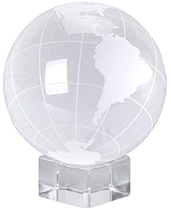 OwnMy World Globe Crystal Ball Glass Sphere Display Globe Paperweight Healing Meditation Ball with Clear Stand for Creative Gift (Globe / 80MM)