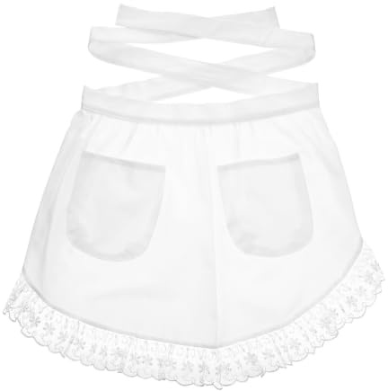 BESTonZON Taille Sch¨¹rze aus Baumwolle Spitze kurze Sch¨¹rze mit Taschen f¨¹r Magd Kellnerin Servant (wei?)
