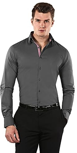 Vincenzo Boretti Herren Hemd Body-fit (besonders Slim-fit tailliert) Uni bügelleicht