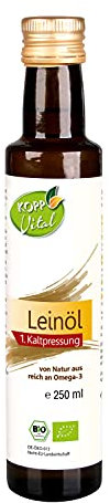 KOPP Vital® Bio-Leinöl | 250 ml | vegan | reich an Omega-3 | 100% Leinöl aus kontrolliert biologischem Anbau