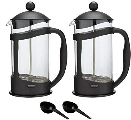1 Litre Black Plastic Cafetiere French Press Pot (Makes 8 Cups) - Set of 2