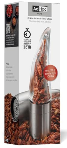 AdHoc MP203 Geschenkset Chili-Schneider PEPE mit 20 g Bird's Eye Chilis, Edelstahl/Acryl