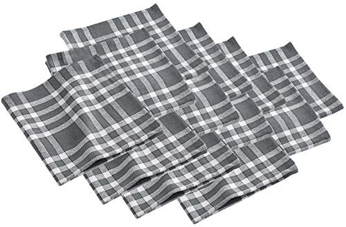 12x Landhaus Stoffservietten Baumwolle 45x45 grau kariert Stoff Tisch Servietten