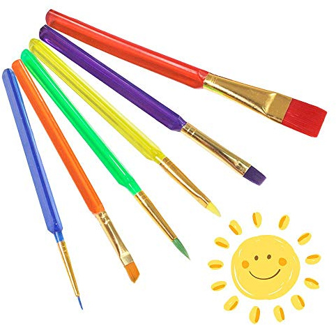 Childrens Paint Brushes, 6 Pcs Colorful Kids Paint Brush Set Plastic Paintbrushes Starter Set, Art Painting Brushes for Kids Children Toddlers Beginners Watercolor Oil Acrylic Painting Drawing Tools