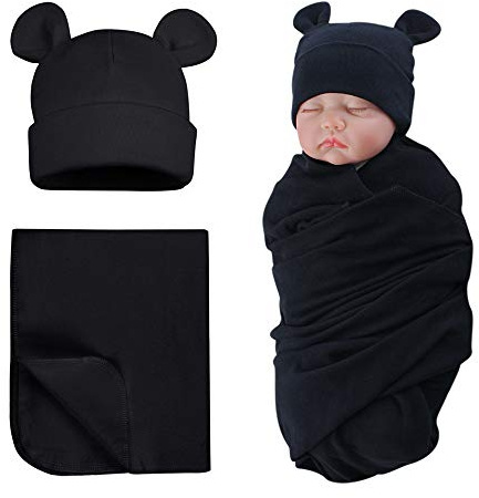 XIAOHAWANG Baby Pucktuch Baumwolle Mit Neugeborene Mütze Baby Spucktücher Weiche Bequemem Pucktuch für Baby Mädchen,Junge (Schwarz)