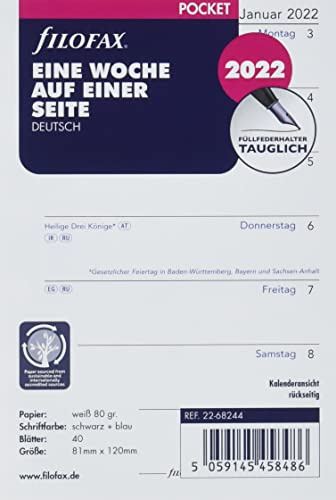 Filofax Pocket 1 Woche auf 1 Seite (deutsch)2022 22-68244