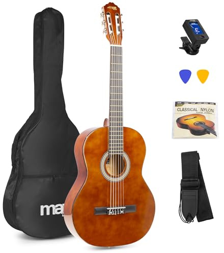 Max SoloArt Beginner Acoustic Guitar Starter Kit - Dark Natural Wood with Accessories & 6 Months Lessons Included - Ideal Starter Instrument for Adults & Kids