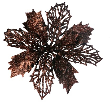 YYCRAFT Lot de 12 poinsettia à paillettes 15,2 cm pour décoration noel, décoration de noël intérieur, sapin de Noël Marron