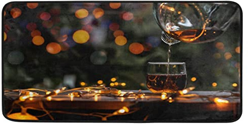 Tapis de cuisine, buanderie, décoration de ferme, tapis de sol, tapis de couloir pour chambre à coucher, porche, 99,1 x 50,8 cm, whisky dans un verre sur le bar