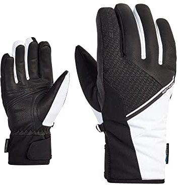 Ziener Damen KASADINA Ski-Handschuhe/Wintersport | wasserdicht, atmungsaktiv, Soft-Shell, Black.White, 7,5