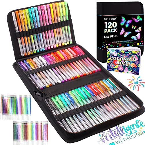 Melifluo Confezione da 120 Penne Colorate Cerniera 60 Gel Colorate con 60 Penne Gel per Colorare in Custodia con per Adulti e Disegni per Scarabocchi, Artigianato, Scrittura