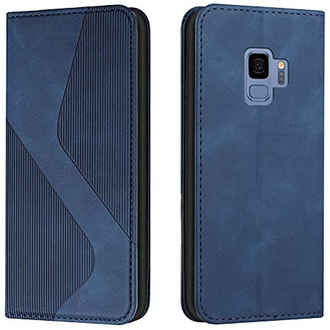 Mo-Somnus Kompatibel Mit Samsung Galaxy S9 Hülle, Magnet PU Leder Tasche Flip Handyhülle, Klappbar Kartenfächer Brieftasche Klapphülle (Blau)