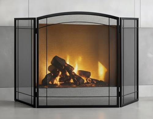 FEED GARDEN Pantalla de Chimenea de 3 Paneles de 48 Pulgadas de Ancho x 29 Pulgadas de Alto, Moderna, Plegable, con Malla Decorativa de Metal Forjado, Cubierta de protección contra chispas de Fuego
