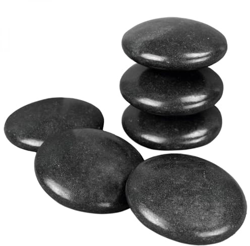 Vivezen - Lot de 6 pierres chaudes pour massage en basalte naturel poli - Ronde - M