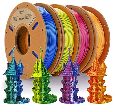 ERYONE PLA Filament 1.75mm, 3D Drucker filament bundle, Multi Color Pack 3D Printer Filament PLA +/-0.03mm, 4x250g /Pack,Dual Zweifarbig Silk PLA, Rot/Blau, Gold/Rotmessing, Gelb/Grün, Blau/Grün