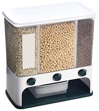 CHAMEEN Food Dispenser Cereal Dispenser 3 Compartments Airtight Multi-Purpose Oatmeal Machine Grey