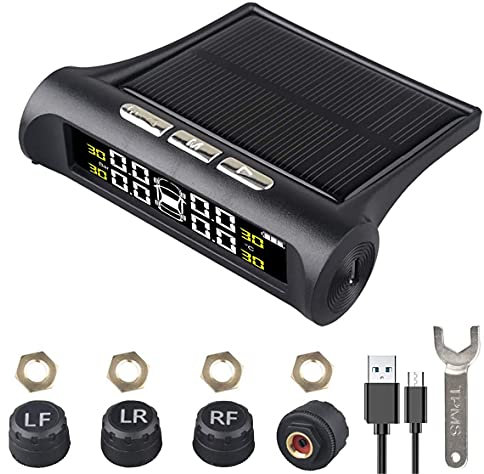 ESLOYSUN TPMS Sistema de monitoreo de presión de neumáticos Solar Alarma de Auto inalámbrica Universal Sensores externos Impermeables 6 Modos de Alarma Presión y Temperatura en Tiempo Real