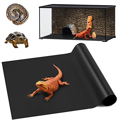 Bearded Dragon Tank Accessories, Reptile Carpet Bedding, Non-Adhesive Reptile Mat Warming Reptile Terrarium Liner Substrate for Leopard Gecko, Snake, Lizard, Tortoise, Iguana Black(18x72)