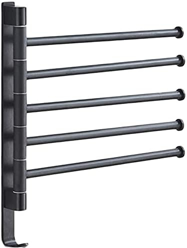 YZJSSL Swing Out Towel Bar, Bath Swivel Towel Holder Rack Space Savingsteel Bathroom Adjustable Hand Pull Out Wall Mount Towel Rack,-Black||5 Arm