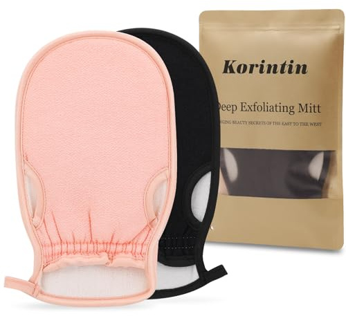 Korintin Exfoliating Glove, Exfoliating Mitt for Dead Skin 2pcs, Deep Body Shower Gloves, Exfoliating Gloves Skin Cleanser, Great for Spray Tan Removal or Keratosis Pilaris