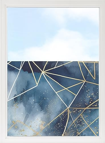 GRAZDesign Fensterfolie Blickdicht Sichtschutz, Sichtschutzfolie Fenster, Glastüren, Duschkabine, Milchglasfolie Bedruckt mit Motiv Linien mit blau, grau, Gold 70x57cm