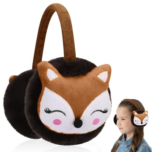 BNGXR Ohrenwärmer Kinder, Winter Ohrenschützer, Cartoon Fuchs Earband Weich Plüsch Earmuffs Kalte Outdoor Ohrenmuscheln Abdeckung Kälteschutz Ear Cover Winterzubehör für Mädchen Junge (kaffeebraun)