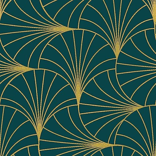 CiCiwind Peel and Stick Wallpaper 44×500cm Gold and Teal Stripe Contact Paper Geometric Self Adhesive Wallpaper Removable Stick on Wallpaper Living Room Bedroom Wall Furniture Decorative Vinyl Film