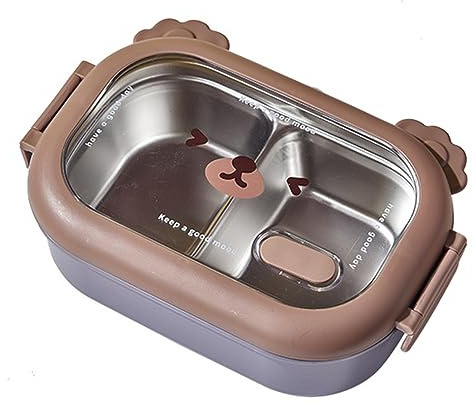 LYEAA Recipiente aislado para alimentos de acero inoxidable, 2 compartimentos, lonchera para niños, diseño de bloqueo de doble cara, depósito de 1000 ml para comida/frutas/verduras y ensalad
