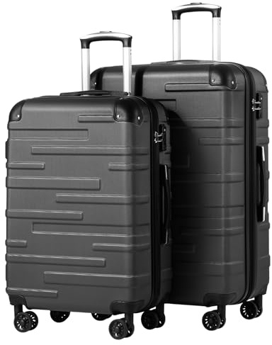 COOLIFE 2-TLG Kofferset, L+XL, leicht Reisekoffer mit TSA, ABS-Hartschale | 3 cm erweiterbar(nur XL), leise 360° Rollen, Teleskopgriff, YKK-Reißverschlüsse, stoßfeste Ecken, für Pärchenreise, Autoreise