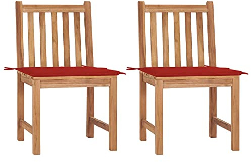 CKioict Stapelstuhl Bistrostuhl Balkonmöbel Gartenstühle 2 STK. mit Kissen Massivholz Teakfür Gärten, Pools, Terrassen