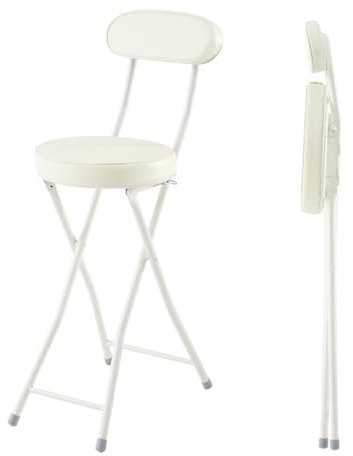 Sgabello da bar rotondo imbottito e pieghevole da 60 cm, sgabello da cucina pieghevole con schienale, sedia alta portatile per adulti per sedersi a casa, Portata 120 kg (Color : White, Size : 60cm/2