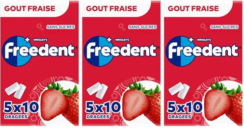 FREEDENT - Chewing-gum goût Fraise sans sucres - 15 paquets de 10 dragées - 70g